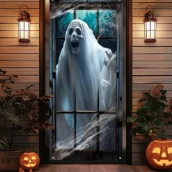Halloween Door Cover Outdoor Banners Ghost Psychedelic Dark Punk Gothic Style Party Outdoor Shooting Backgrounds Front Door Wall Porch Decorations Wall Door Background