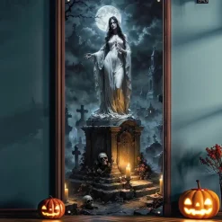 Halloween Door Cover Outdoor Banners Ghost Bride Spider Psychedelic Dark Punk Gothic Style Party Outdoor Shooting Backgrounds Front Door Wall Porch Decorations Wall Door Background
