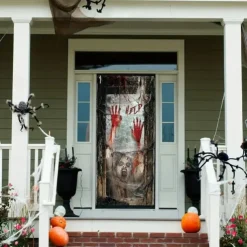 Halloween Door Cover Outdoor Banners Ghost Psychedelic Dark Punk Gothic Style Party Outdoor Shooting Backgrounds Front Door Wall Porch Decorations Wall Door Background