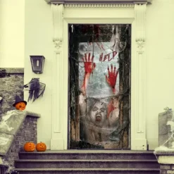 Halloween Door Cover Outdoor Banners Ghost Psychedelic Dark Punk Gothic Style Party Outdoor Shooting Backgrounds Front Door Wall Porch Decorations Wall Door Background