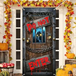 Halloween Door Cover Outdoor Banners Skeleton Psychedelic Dark Punk Gothic Style Party Outdoor Shooting Backgrounds Front Door Wall Porch Decorations Wall Door Background