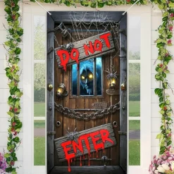 Halloween Door Cover Outdoor Banners Skeleton Psychedelic Dark Punk Gothic Style Party Outdoor Shooting Backgrounds Front Door Wall Porch Decorations Wall Door Background