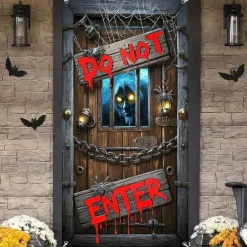 Halloween Door Cover Outdoor Banners Skeleton Psychedelic Dark Punk Gothic Style Party Outdoor Shooting Backgrounds Front Door Wall Porch Decorations Wall Door Background