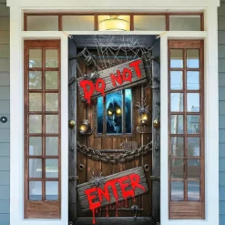 Halloween Door Cover Outdoor Banners Skeleton Psychedelic Dark Punk Gothic Style Party Outdoor Shooting Backgrounds Front Door Wall Porch Decorations Wall Door Background