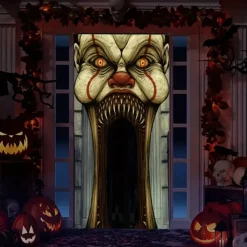 Halloween Door Cover Outdoor Banners Clown Psychedelic Dark Punk Gothic Style Party Outdoor Shooting Backgrounds Front Door Wall Porch Decorations Wall Door Background