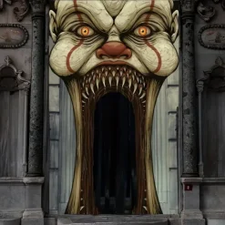 Halloween Door Cover Outdoor Banners Clown Psychedelic Dark Punk Gothic Style Party Outdoor Shooting Backgrounds Front Door Wall Porch Decorations Wall Door Background