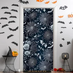 Halloween Door Cover Outdoor Banners Bat Castle Psychedelic Dark Punk Gothic Style Party Outdoor Shooting Backgrounds Front Door Wall Porch Decorations Wall Door Background