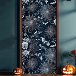 Halloween Door Cover Outdoor Banners Bat Castle Psychedelic Dark Punk Gothic Style Party Outdoor Shooting Backgrounds Front Door Wall Porch Decorations Wall Door Background