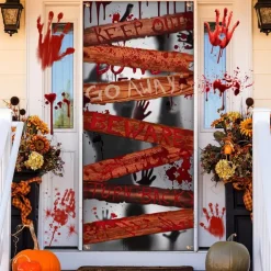 Halloween Door Cover Outdoor Banners Skeleton Psychedelic Dark Punk Gothic Style Party Outdoor Shooting Backgrounds Front Door Wall Porch Decorations Wall Door Background