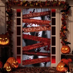 Halloween Door Cover Outdoor Banners Skeleton Psychedelic Dark Punk Gothic Style Party Outdoor Shooting Backgrounds Front Door Wall Porch Decorations Wall Door Background