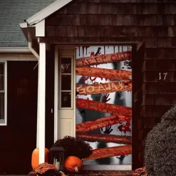 Halloween Door Cover Outdoor Banners Skeleton Psychedelic Dark Punk Gothic Style Party Outdoor Shooting Backgrounds Front Door Wall Porch Decorations Wall Door Background