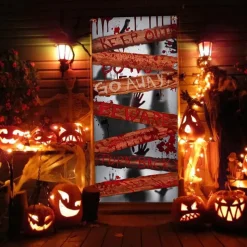 Halloween Door Cover Outdoor Banners Skeleton Psychedelic Dark Punk Gothic Style Party Outdoor Shooting Backgrounds Front Door Wall Porch Decorations Wall Door Background