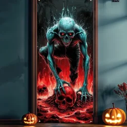 Halloween Door Cover Outdoor Banners Skeleton Grim Reaper Psychedelic Dark Punk Gothic Style Party Outdoor Shooting Backgrounds Front Door Wall Porch Decorations Wall Door Background