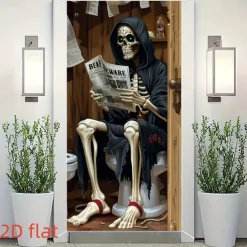 Halloween Door Cover Outdoor Banners Skeleton Grim Reaper Funny Psychedelic Party Outdoor Shooting Backgrounds Front Door Wall Porch Decorations Wall Door Background