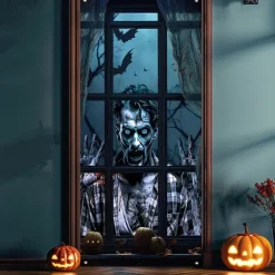 Halloween Door Cover Outdoor Banners Zombies 3D Psychedelic Party Outdoor Shooting Backgrounds Front Door Wall Porch Decorations Wall Door Background