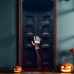Halloween Door Cover Outdoor Banners Zombies 3D Psychedelic Party Outdoor Shooting Backgrounds Front Door Wall Porch Decorations Wall Door Background