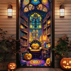 Halloween Door Cover Outdoor Banners Pumpkin UFO Fantasy Psychedelic Party Outdoor Shooting Backgrounds Front Door Wall Porch Decorations Wall Door Background