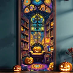 Halloween Door Cover Outdoor Banners Pumpkin UFO Fantasy Psychedelic Party Outdoor Shooting Backgrounds Front Door Wall Porch Decorations Wall Door Background