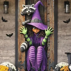 Halloween Door Cover Outdoor Banners Witch Psychedelic Dark Punk Gothic Style Party Outdoor Shooting Backgrounds Front Door Wall Porch Decorations Wall Door Background