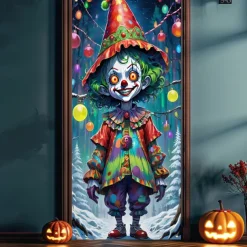 Halloween Door Cover Outdoor Banners Clown Psychedelic Dark Punk Gothic Style Party Outdoor Shooting Backgrounds Front Door Wall Porch Decorations Wall Door Background
