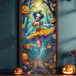 Halloween Door Cover Outdoor Banners Clown Psychedelic Dark Punk Gothic Style Party Outdoor Shooting Backgrounds Front Door Wall Porch Decorations Wall Door Background
