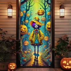 Halloween Door Cover Outdoor Banners Clown Psychedelic Dark Punk Gothic Style Party Outdoor Shooting Backgrounds Front Door Wall Porch Decorations Wall Door Background