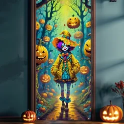Halloween Door Cover Outdoor Banners Clown Psychedelic Dark Punk Gothic Style Party Outdoor Shooting Backgrounds Front Door Wall Porch Decorations Wall Door Background