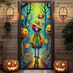 Halloween Door Cover Outdoor Banners Clown Psychedelic Dark Punk Gothic Style Party Outdoor Shooting Backgrounds Front Door Wall Porch Decorations Wall Door Background