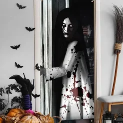 Halloween Door Cover Outdoor Banners Witch Ghost Psychedelic Dark Punk Gothic Style Party Outdoor Shooting Backgrounds Front Door Wall Porch Decorations Wall Door Background