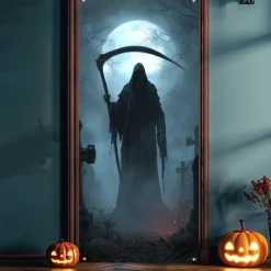 Halloween Door Covers Door Tapestry Door Curtain Decoration Backdrop Door Banner for Front Door Farmhouse Holiday Party Indoor Outdoor Decor Supplies