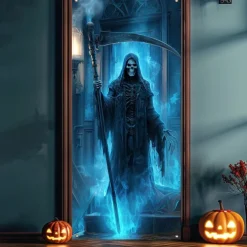 Halloween Door Covers Door Tapestry Door Curtain Decoration Backdrop Door Banner for Front Door Farmhouse Holiday Party Indoor Outdoor Decor Supplies