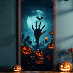 Halloween Door Covers Door Tapestry Door Curtain Decoration Backdrop Door Banner for Front Door Farmhouse Holiday Party Indoor Outdoor Decor Supplies