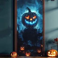 Halloween Door Covers Door Tapestry Door Curtain Decoration Backdrop Door Banner for Front Door Farmhouse Holiday Party Indoor Outdoor Decor Supplies