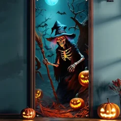 Halloween Door Covers Door Tapestry Door Curtain Decoration Backdrop Door Banner for Front Door Farmhouse Holiday Party Indoor Outdoor Decor Supplies