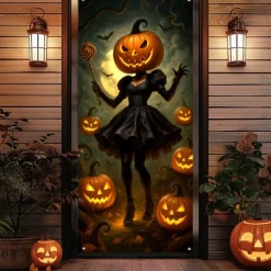 Halloween Door Covers Door Tapestry Door Curtain Decoration Backdrop Door Banner for Front Door Farmhouse Holiday Party Indoor Outdoor Decor Supplies