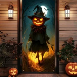 Halloween Door Covers Door Tapestry Door Curtain Decoration Backdrop Door Banner for Front Door Farmhouse Holiday Party Indoor Outdoor Decor Supplies
