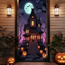 Halloween Door Covers Door Tapestry Door Curtain Decoration Backdrop Door Banner for Front Door Farmhouse Holiday Party Indoor Outdoor Decor Supplies