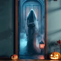 Halloween Door Covers Door Tapestry Door Curtain Decoration Backdrop Door Banner for Front Door Farmhouse Holiday Party Indoor Outdoor Decor Supplies