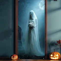 Halloween Door Covers Door Tapestry Door Curtain Decoration Backdrop Door Banner for Front Door Farmhouse Holiday Party Indoor Outdoor Decor Supplies