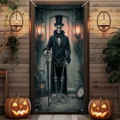 Halloween Door Covers Door Tapestry Door Curtain Decoration Backdrop Door Banner for Front Door Farmhouse Holiday Party Indoor Outdoor Decor Supplies