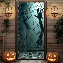 Halloween Door Covers Door Tapestry Door Curtain Decoration Backdrop Door Banner for Front Door Farmhouse Holiday Party Indoor Outdoor Decor Supplies
