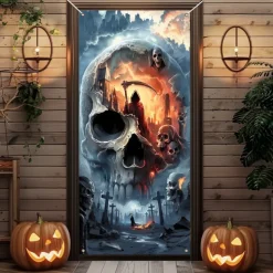Halloween Door Covers Door Tapestry Door Curtain Decoration Backdrop Door Banner for Front Door Farmhouse Holiday Party Indoor Outdoor Decor Supplies