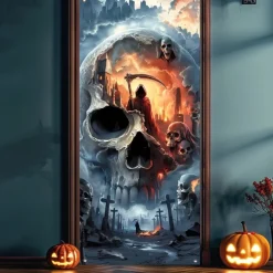 Halloween Door Covers Door Tapestry Door Curtain Decoration Backdrop Door Banner for Front Door Farmhouse Holiday Party Indoor Outdoor Decor Supplies