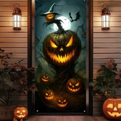Halloween Door Covers Door Tapestry Door Curtain Decoration Backdrop Door Banner for Front Door Farmhouse Holiday Party Indoor Outdoor Decor Supplies