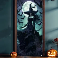 Halloween Door Covers Door Tapestry Door Curtain Decoration Backdrop Door Banner for Front Door Farmhouse Holiday Party Indoor Outdoor Decor Supplies