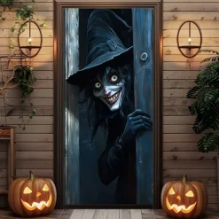 Halloween Door Decorations Halloween Door Covers Witches Door Tapestry Door Curtain Decoration Backdrop Door Banner for Front Door Farmhouse Holiday Party Indoor Outdoor Decor Supplies