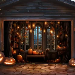 Halloween Door Decorations Halloween Garage Door Cover Pumpkin Outdoor Banner Scary Vintage Door Large Backdrop Decoration for Holiday Outdoor Garage Door Home Wall Decorations