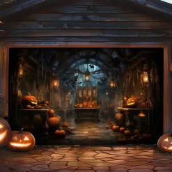 Halloween Door Decorations Halloween Garage Door Cover Pumpkin Outdoor Banner Scary Vintage Door Large Backdrop Decoration for Holiday Outdoor Garage Door Home Wall Decorations