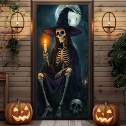 Halloween Door Decorations Skeleton Halloween Door Covers Door Tapestry Door Curtain Decoration Backdrop Door Banner for Front Door Farmhouse Holiday Party Decor Supplies Pumpkins Crow