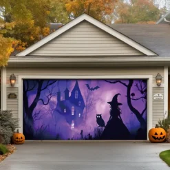 Halloween Door Decorations Outdoor Halloween Garage Door Cover Jack O Lantern Banner Large Tapestry Backdrop Scarecrow Decoration for Holiday Outdoor Garage Door Home Wall Decorations